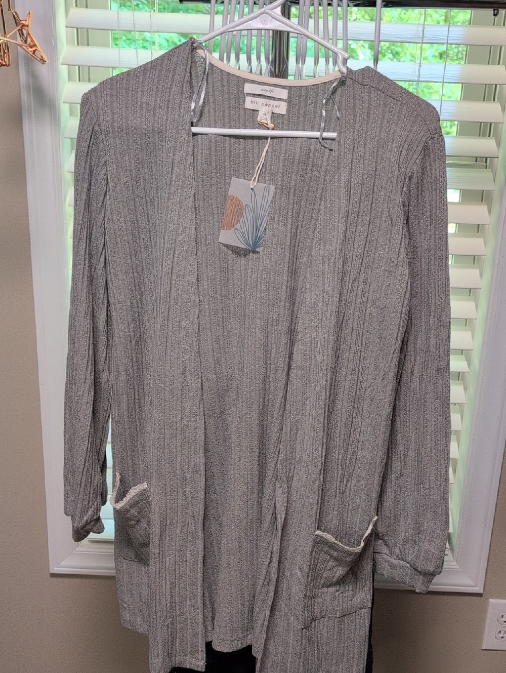 Blu Pepper Gray Ribbed Open Cardigan